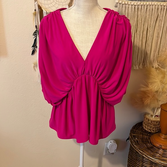 Magenta Ruched Top by Express/ Size Large - Picture 1 of 8